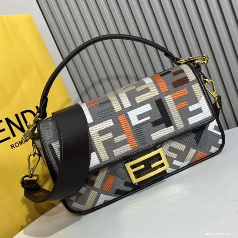 Grey Multi Canvas FF Bag Fendi Baguette In Motif Medium 0504